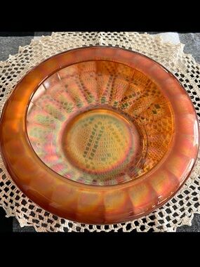 Vintage Fenton Marigold Carnival Glass Bowl Vertical Ribbed Iridescent 7.5”
